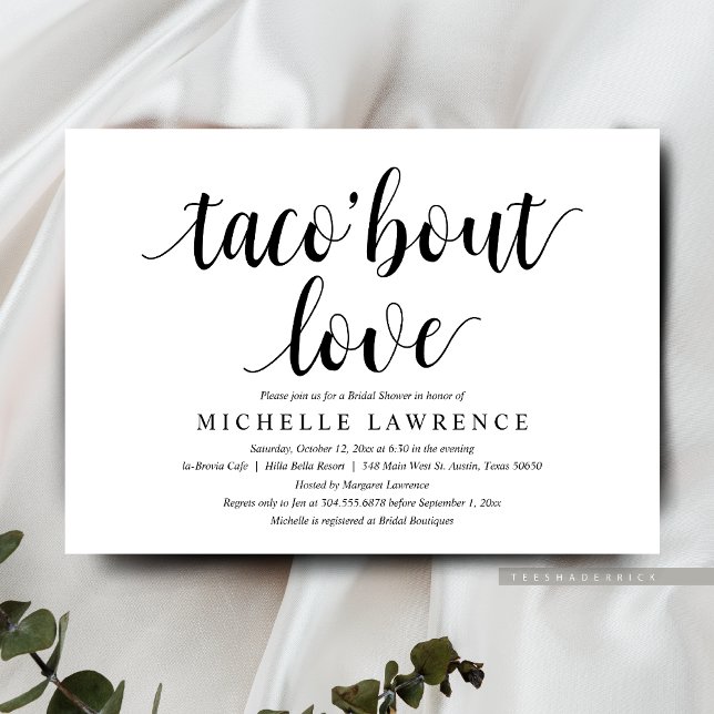 taco sobre el amor, invitación a la ducha de novia (Taco bout love, Modern Bridal Shower Party Celebration Invitation Card)