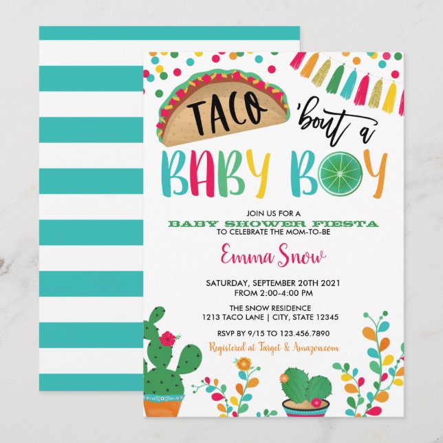 Taco sobre la invitación a ducha de bebé (Anverso / Reverso)