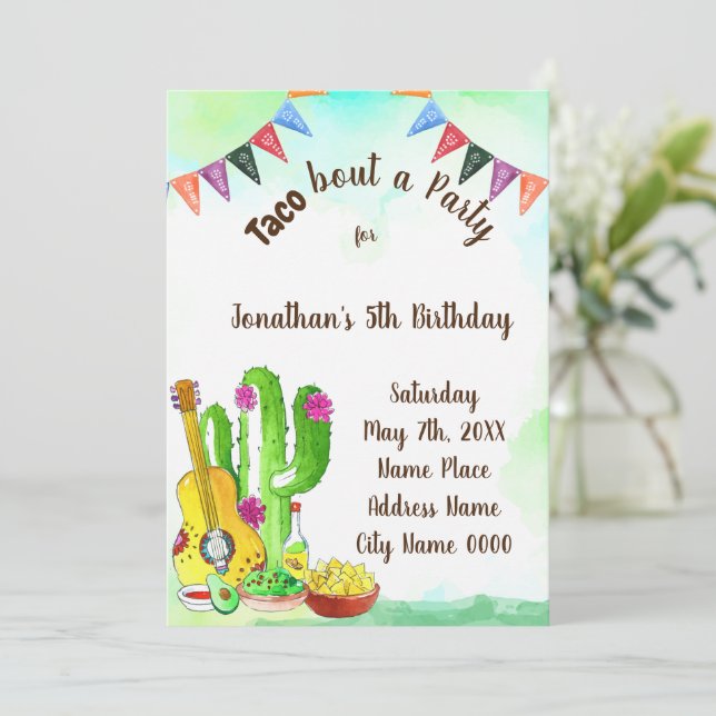 Taco sobre la invitación al cumpleaños Fiesta (Anverso de pie)