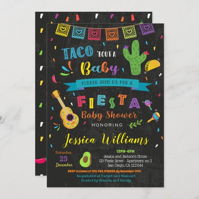 Taco sobre un bebé Fiesta Invitaciones a ducha par (Anverso / Reverso)