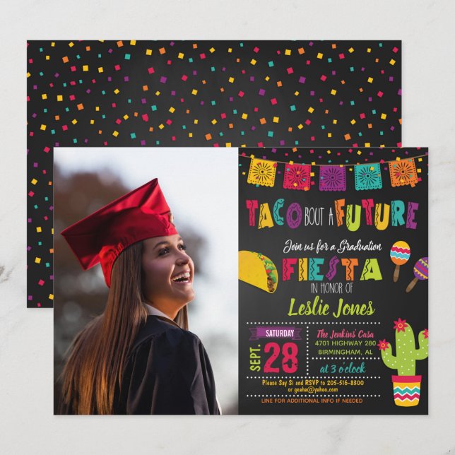 Taco sobre una futura invitación a graduación - Fo (Anverso / Reverso)