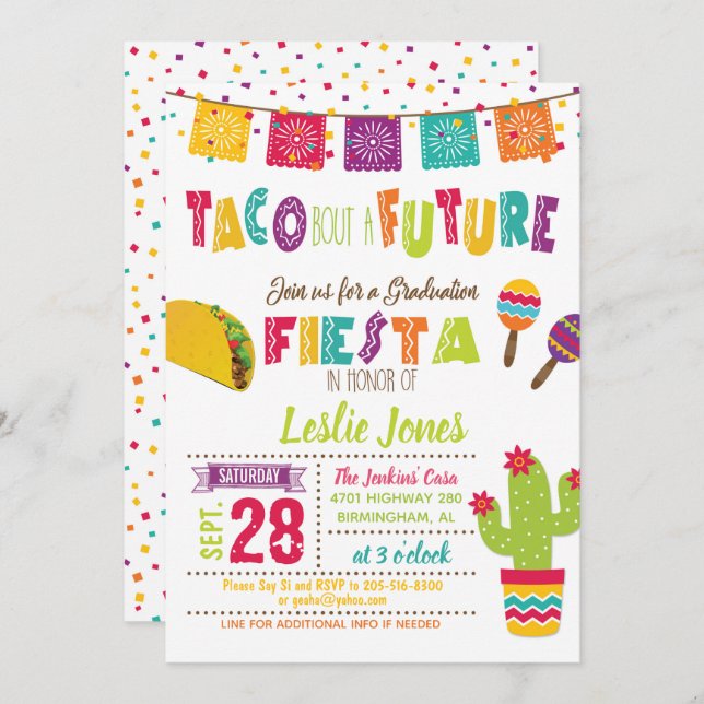 Taco sobre una futura invitación a graduación - WH (Anverso / Reverso)