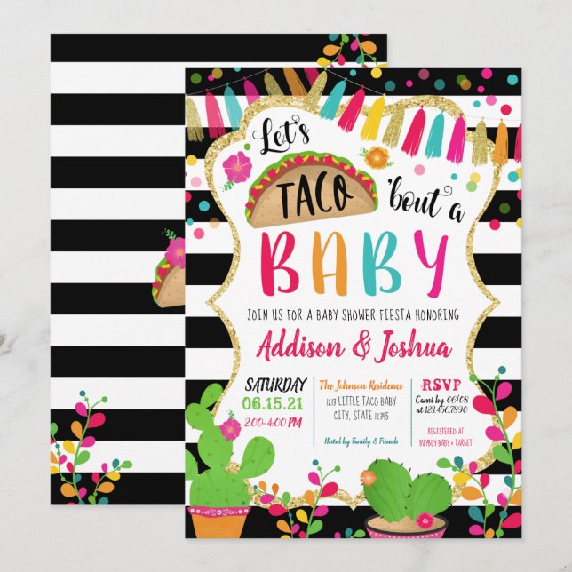 Taco sobre una invitación a Baby Shower (Anverso / Reverso)