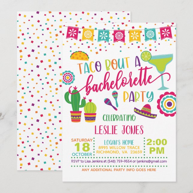 Taco sobre una invitación a la fiesta de la bachil (Anverso / Reverso)