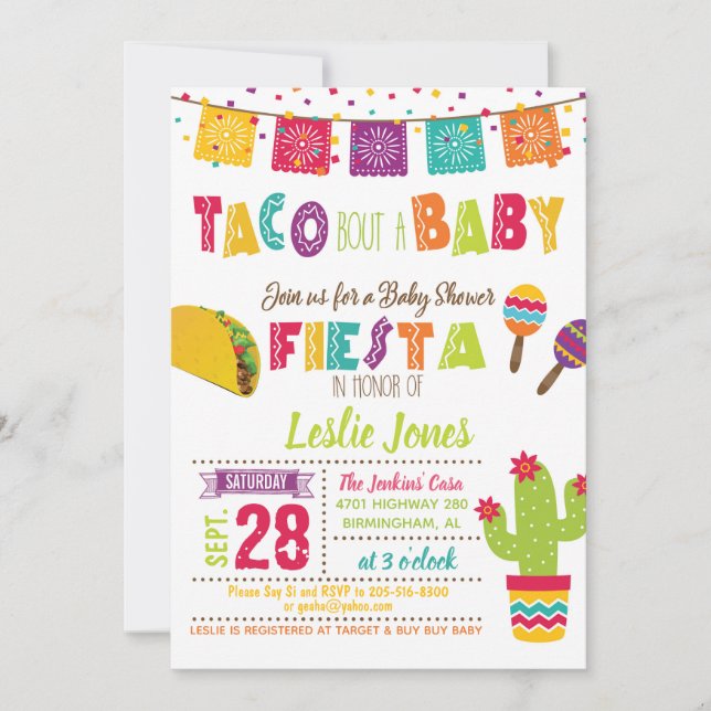Taco sobre una invitación a un bebé Baby Shower -  (Anverso)
