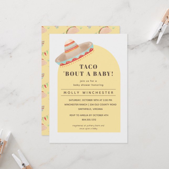 Taco sobre una invitación a un bebé en Baby Shower (Anverso/Reverso In Situ)