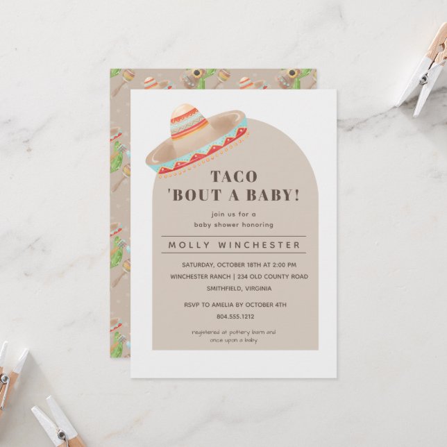 Taco sobre una invitación a un bebé en Baby Shower (Anverso/Reverso In Situ)