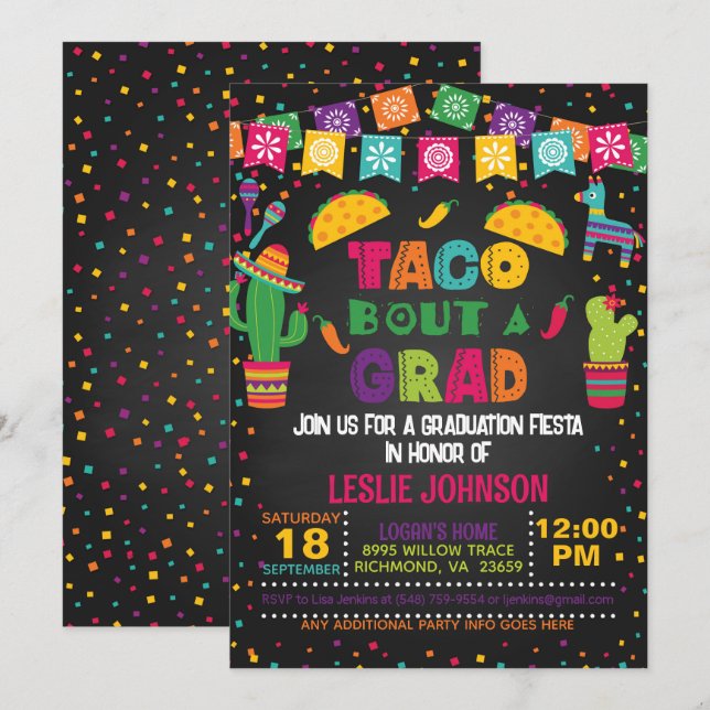 Taco sobre una invitación de graduado - Blk (Anverso / Reverso)