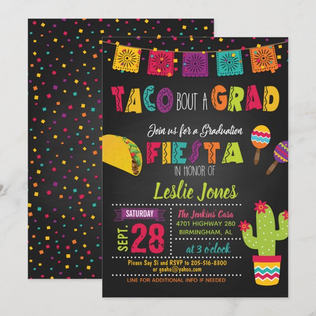 Taco sobre una invitación para graduación (Anverso / Reverso)