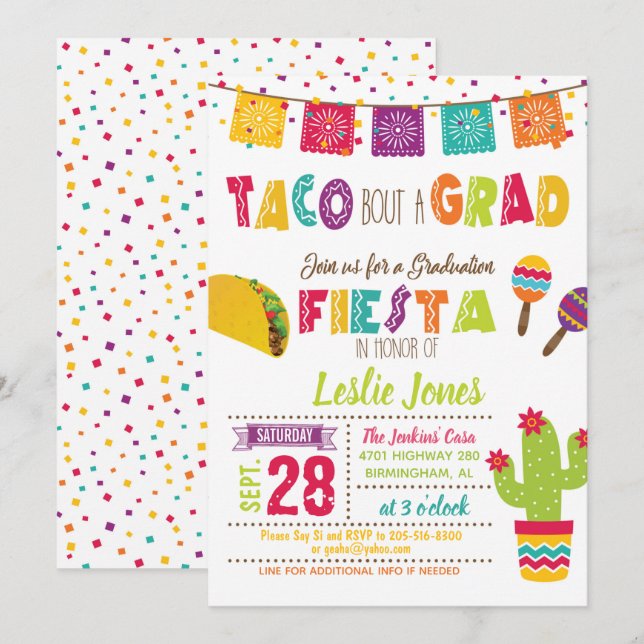 Taco sobre una invitación para graduación - WH (Anverso / Reverso)