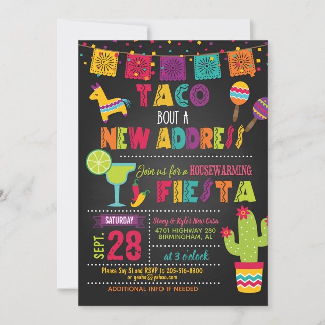 Taco sobre una nueva dirección Invitación al calen (Anverso)