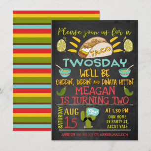 Taco Twosday Chalkboard Invitación de 2º cumpleaño