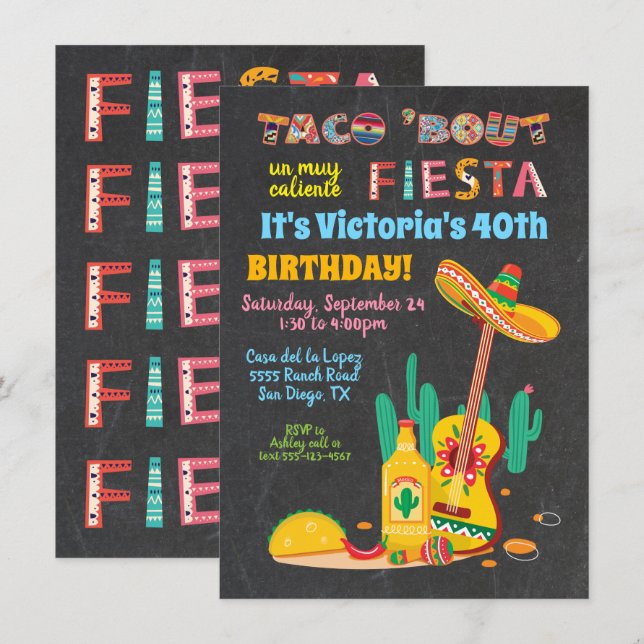 Taco'a sobre invitaciones a la Fiesta Mexicana de  (Anverso / Reverso)