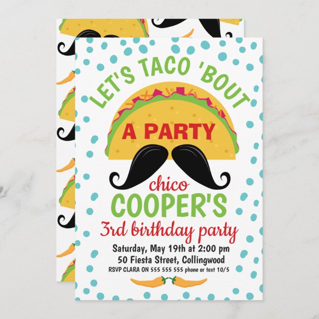Taco'bout, un Fiesta de invitación al cumpleaños (Anverso / Reverso)
