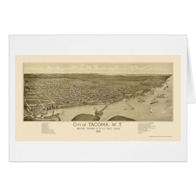 Tacoma, mapa panorámico de WA - 1885 (Anverso (Horizontal))