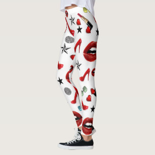 Tacones De Labios De Labial Rojo Leggings