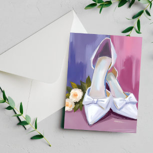 Tacones de novia   Tarjeta de boda con rosas blanc