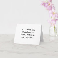 Tacos, tatuajes, tarjeta de Navidades tequila