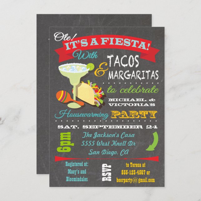 Tacos y Tequila Invitación a la fiesta para el cam (Anverso / Reverso)