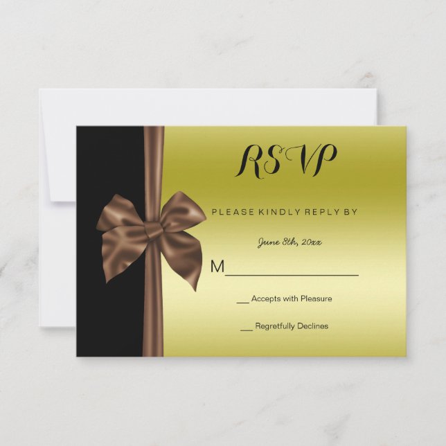 Tacto de seda romántico dorado y negro RSVP (Anverso)