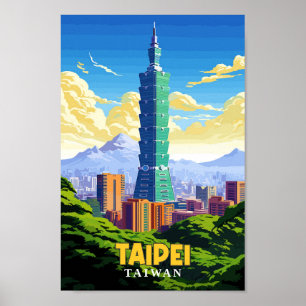 Taipei Taiwán Ilustracion de arte de viaje