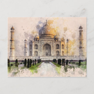 Taj Mahal - India - cosecha de postales de acuarel