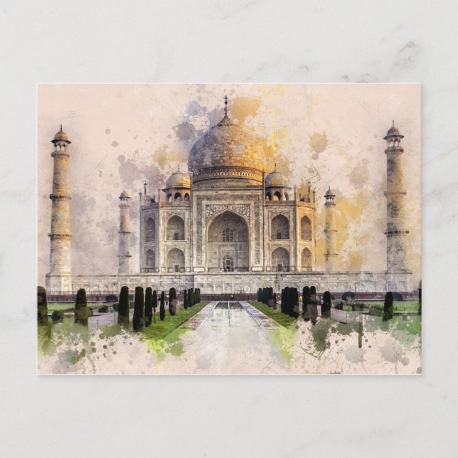 Taj Mahal - India - cosecha de postales de acuarel (Anverso)