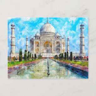 Taj Mahal, postal de las acuarelas de la India