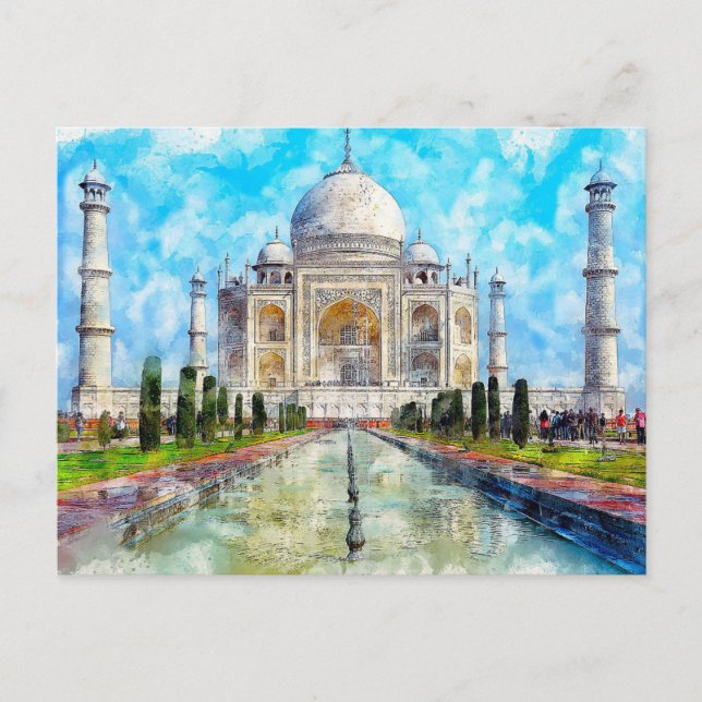 Taj Mahal, postal de las acuarelas de la India (Anverso)