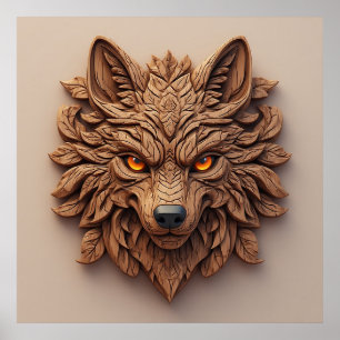 Talla de Arte de Lobo de Madera con Patrones Geomé