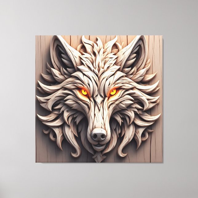 Talla de Arte de Lobo de Madera con Patrones Geomé (Anverso)