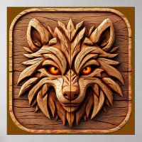 Talla de Arte de Lobo de Madera con Patrones Geomé