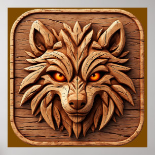 Talla de Arte de Lobo de Madera con Patrones Geomé
