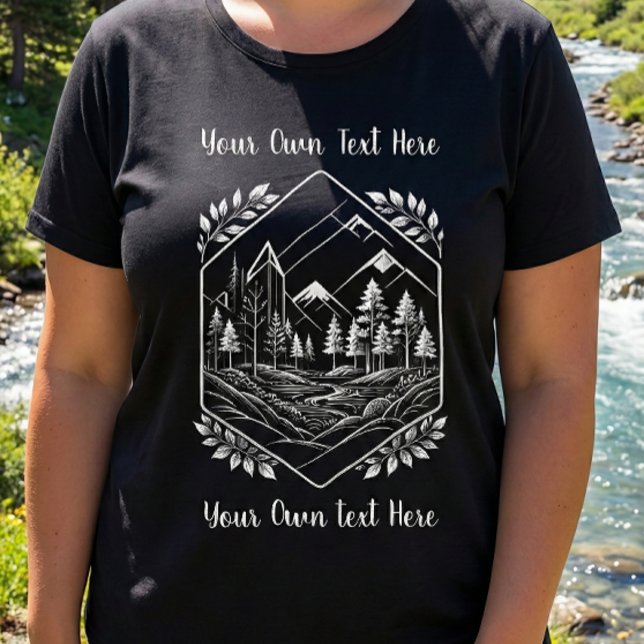 Talla Plus Naturaleza Hexágono Montaña Tu Texto (Plus Size Nature Hexagon Mountain Tee. Curvy fit for outdoor adventure hiker gift!)