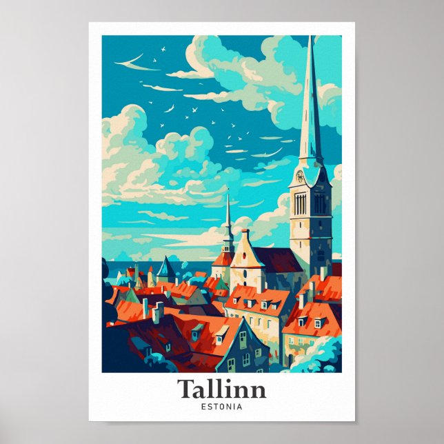 Tallín Estonia Ilustracion de Viajes de Arte Vinta (Frente)