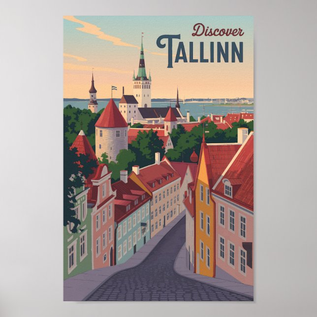 Tallín Estonia Ilustracion Viaje Arte Vintage (Frente)
