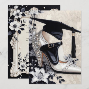 Talón Glam Elegante Anuncio de Graduación Blanco N