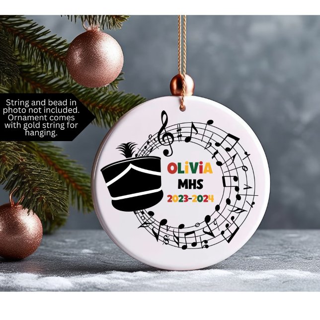 Tambor Mayor Banda de Marcha Ornamento de Navidad (Christmas ornament for marching band member customized with name, school and year)