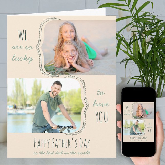 Tan afortunado de tenerte 2 Foto Gran tarjeta del  (So Lucky to have you .. 2 photo big fathers day card)