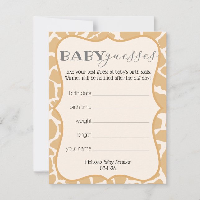 Tan Baby Boy Giraffe Baby Guesses (Anverso)