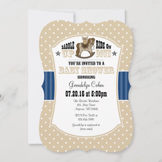 Tan Beige Blue Cowboy Invitación a Baby Shower (Anverso)