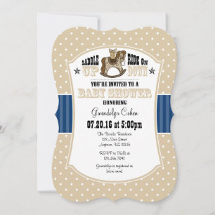 Tan Beige Blue Cowboy Invitación a Baby Shower