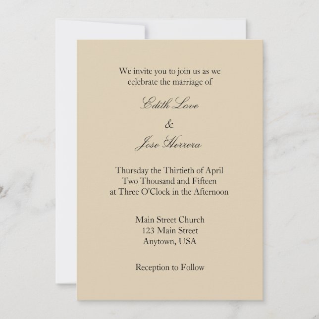 Tan Beige Brown Simple Wedding Invitación (Anverso)
