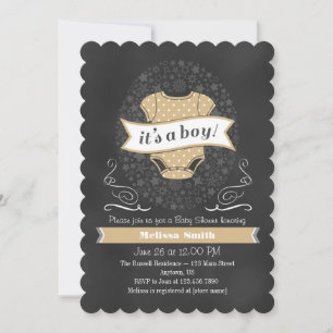 Tan Beige Chalkboard Boy Invitación de Baby Shower