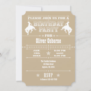 Tan Beige Cowboy Rodeo Invitación a la fiesta de c