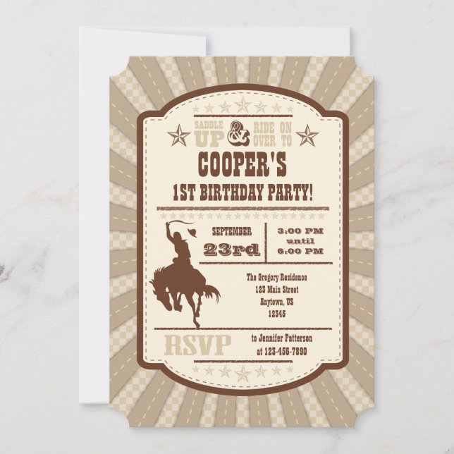 Tan Beige Cowboy Rodeo Invitación a la fiesta de c (Anverso)