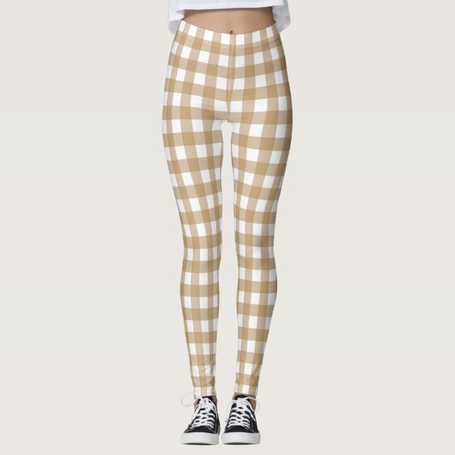 Tan Beige Fashion Women's Gingham Leggings (Anverso)