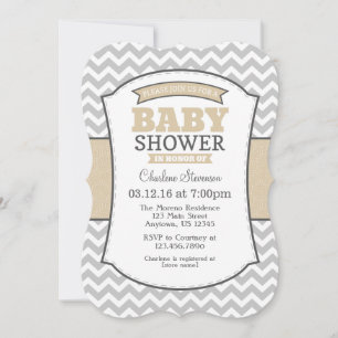 Tan Beige Gray Chevron Invitación a Baby Shower