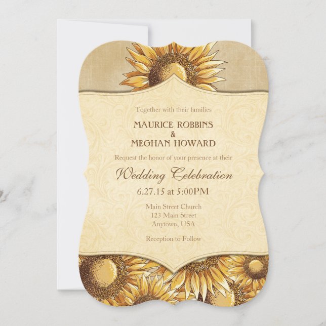 Tan Beige - Invitación a la boda del girasol ruso (Anverso)