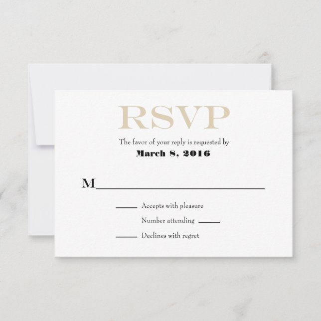 Tan Beige Llanto Blanco Simple Boda Tarjetas RSVP (Anverso)